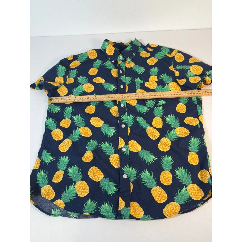 J Crew Mens Slim Fit Short Sleeve Button Down Shirt Large Pineapple Print Resort
